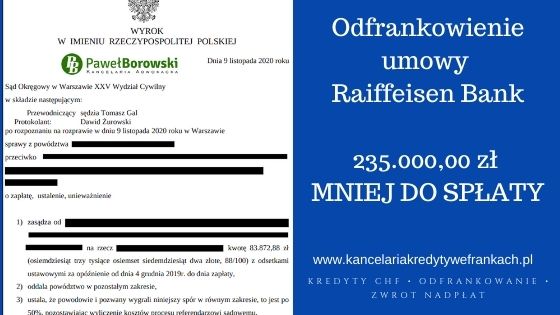 Szybkie odfrankowienie umowy Raiffeisen Bank, SO WARSZAWA