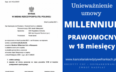Prawomocny wyrok Bank Millennium Apelacja Wrocławska. Wygrywamy 2 sprawy PRAWOMOCNIE 1 dnia we Wrocławiu