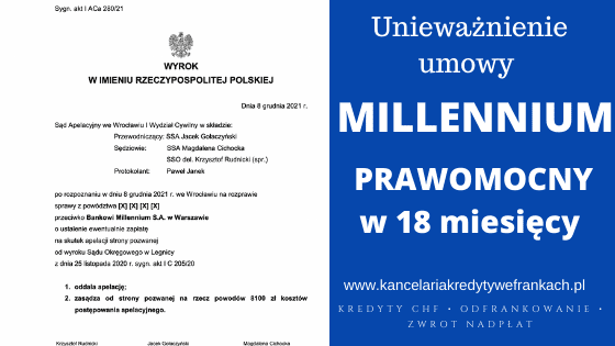 Prawomocny wyrok Bank Millennium Apelacja Wrocławska. Wygrywamy 2 sprawy PRAWOMOCNIE 1 dnia we Wrocławiu