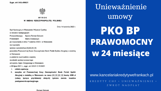 Prawomocne unieważnienie kredytu frankowego PKO BP umowa NORDEA. Szybko wygrywamy w SA w Warszawie w 2 lata!