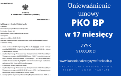 Unieważnienie kredytu hipotecznego we frankach PKO BP MIX z 2007 r. oraz 49.827,74 zł i 8.223,82 CHF dla naszych Klientów. Wygrywamy na 1 ROZPRAWIE w Sieradzu