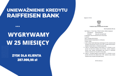 Unieważnienie przez Sąd Okręgowy we Wrocławiu kredytu we frankach naszych Klientów w Raiffeisen Bank umowa zawarta z POLBANK