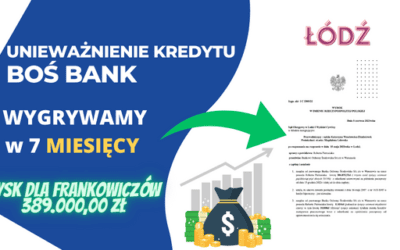 Ekspresowa wygrana w Łodzi. Unieważnienie kredytu we frankach BOŚ BANK. Zysk dla naszych Klientów 389.000,00 zł